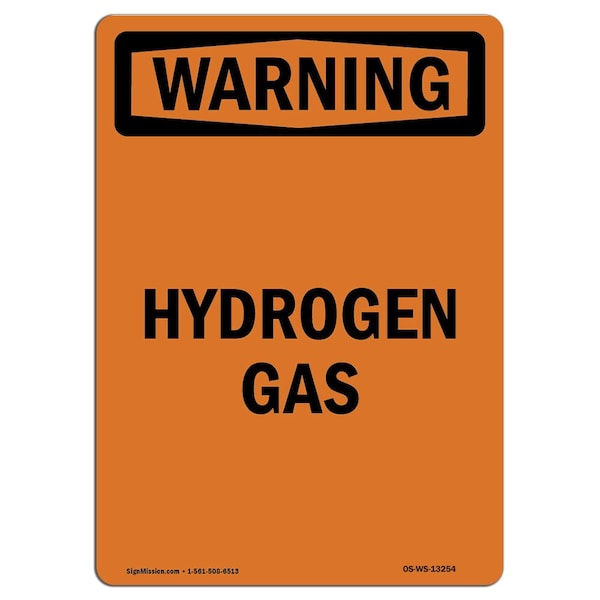 Safety Sign, OSHA WARNING, 5" Height, Hydrogen Gas, Portrait, 10PK